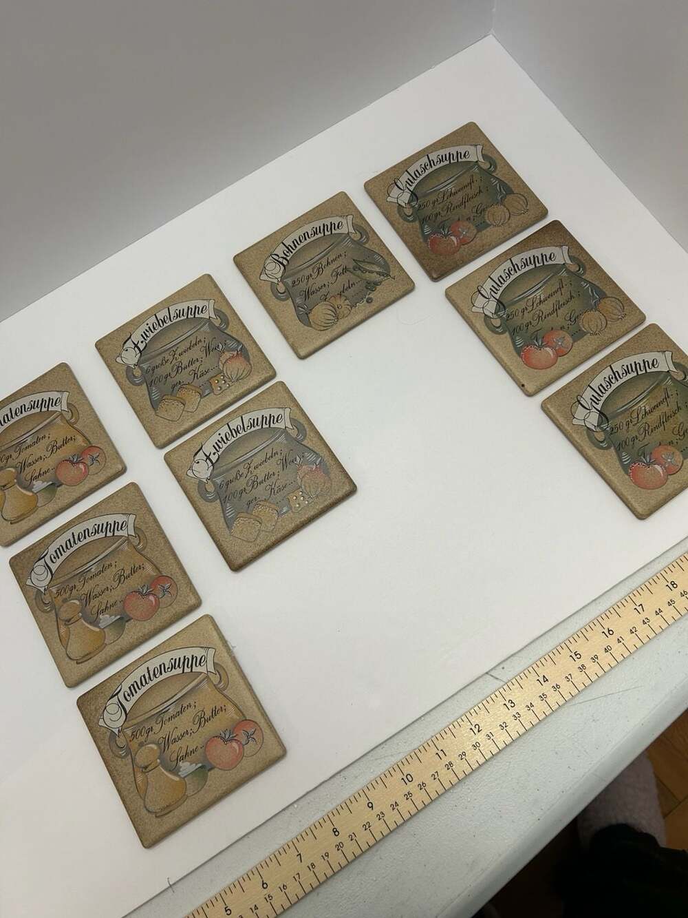 Vintage German Soup Recipe Ceramic Coasters Set of 9